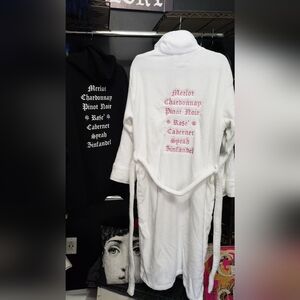 Wine List Plush Embroidered Robe | Cozy Luxe Lounge Bathrobe Gift White & Pink